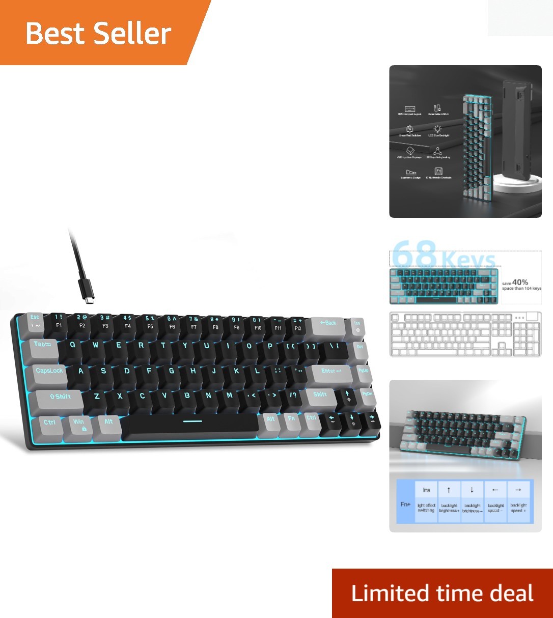 MK-Box 60% Mechanical Gaming Keyboard with LED Backlighting - Portable & Compact