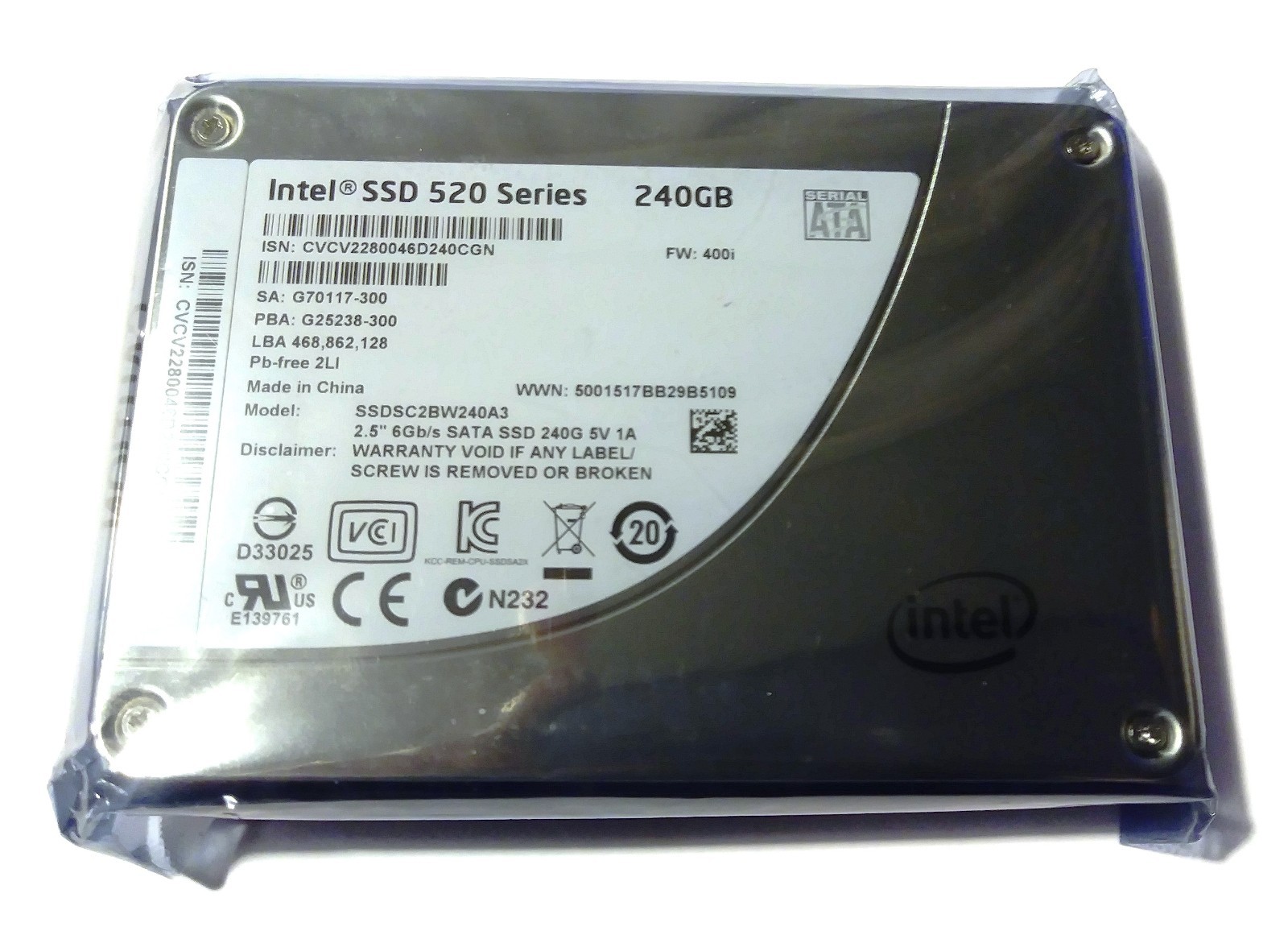 NEW Intel Solid State Drive 520 Series 240GB Internal SSD 2.5" SSDSC2BW240A301