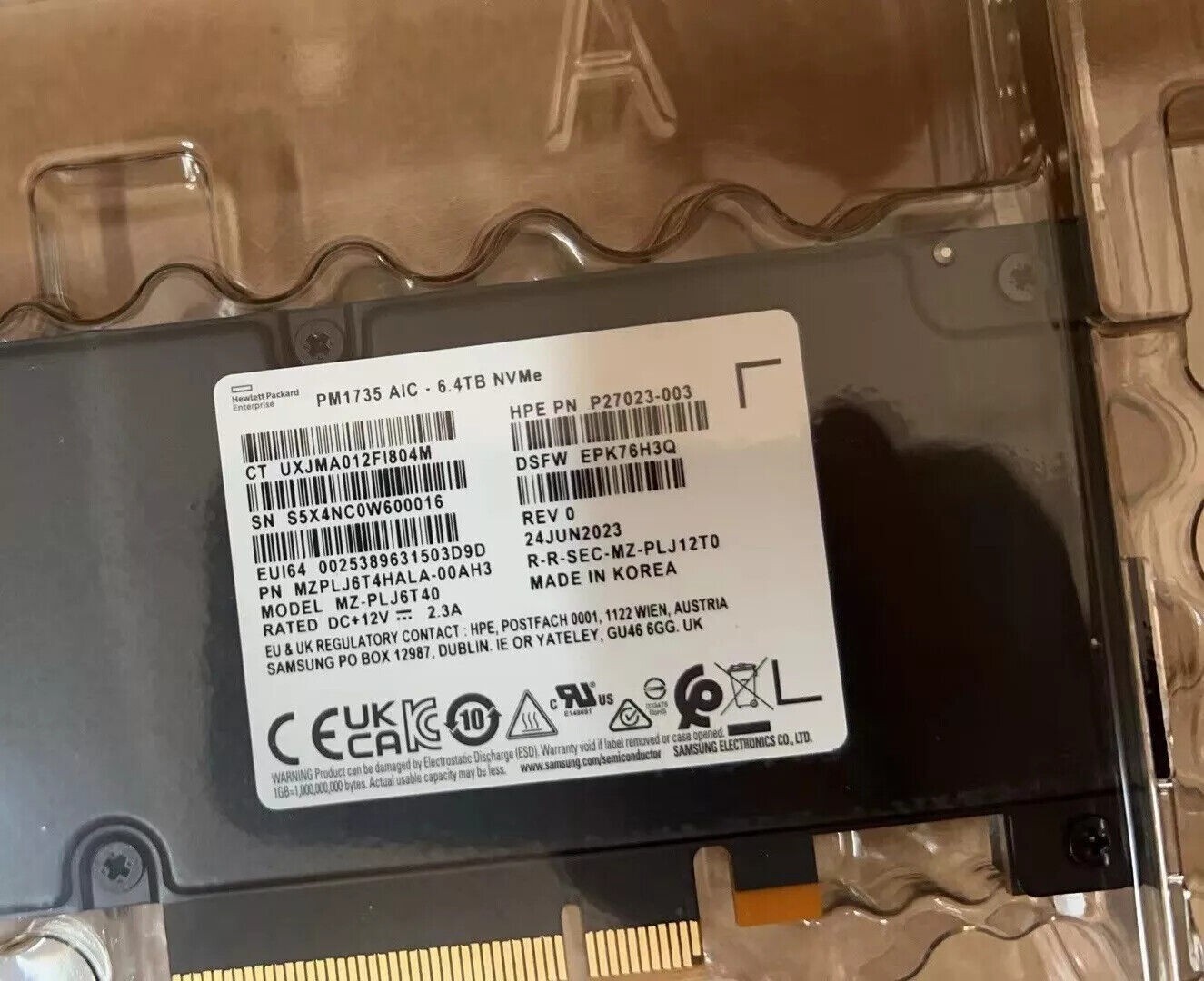 HPE Samsung PM1735 6.4TB SSD  MZPLJ6T4HALA -00AH3 PCIE 4.0 NVME