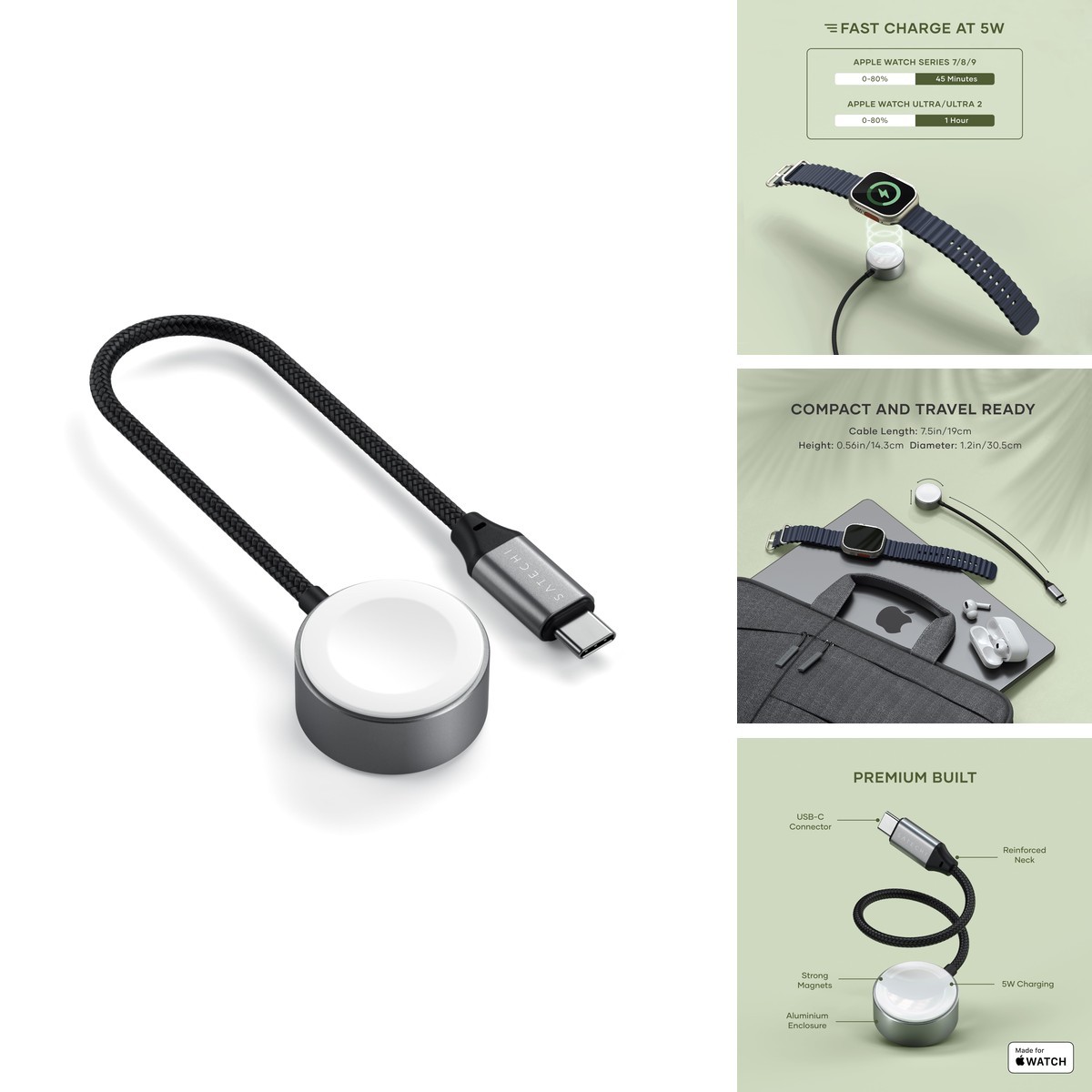 Satechi Apple Watch Magnetic Charging Cable 5W 7.5in for Series