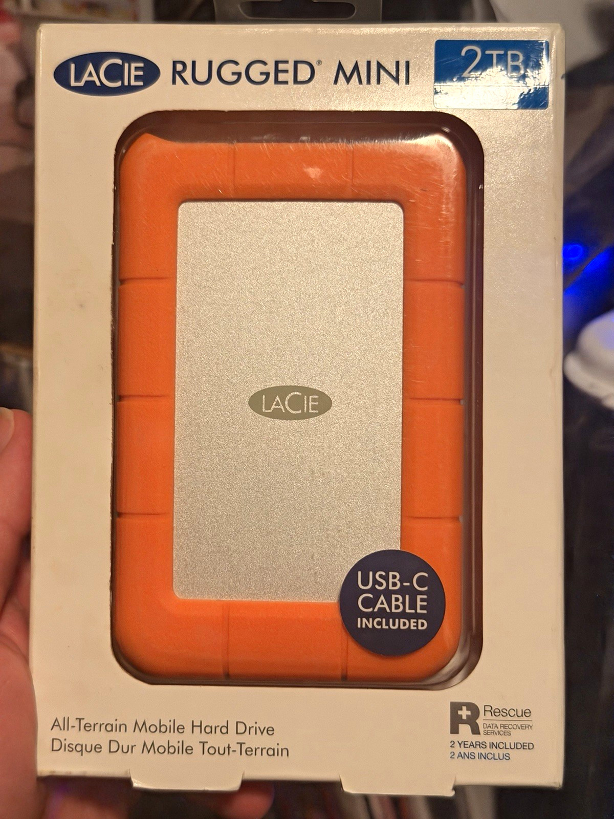 LaCie Rugged Mini 2TB USB-C External Drive Shock/Pressure Resistant Sealed