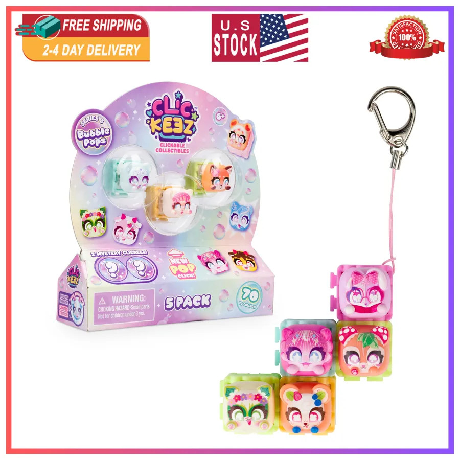 Clickeez Series 3 Collectible Character Keyboard Keys 5 Pack Keychain Set Age...