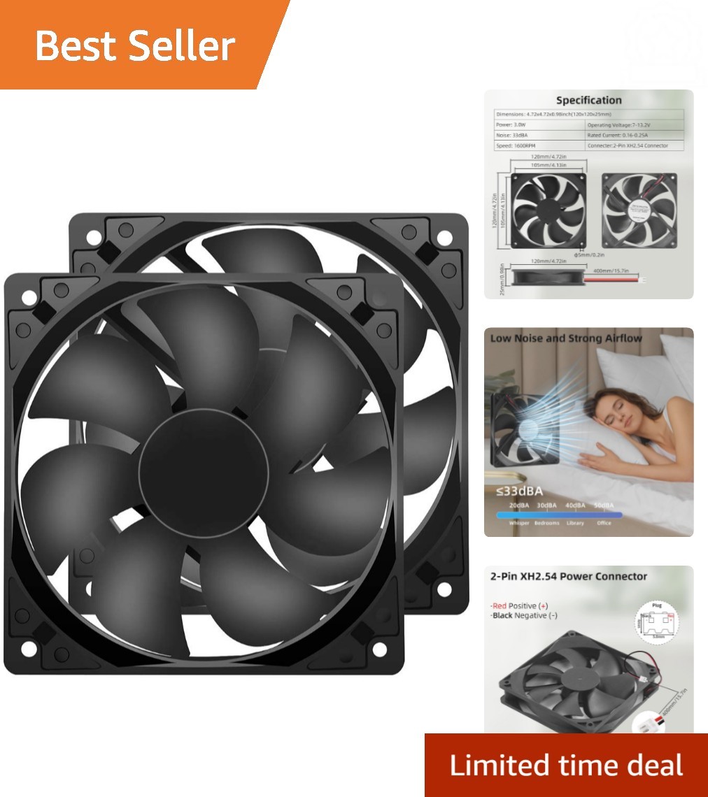 Durable 120mm Fans with 2-Pin Connector - Perfect for Desktops & Appliances