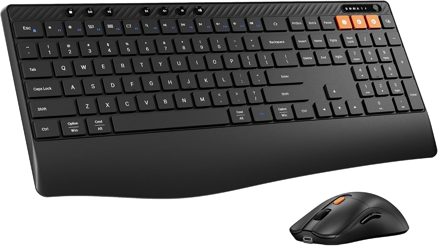 KM40 Wireless Keyboard Mouse Combo Ergonomic Wave Wrist Rest Silent Set
