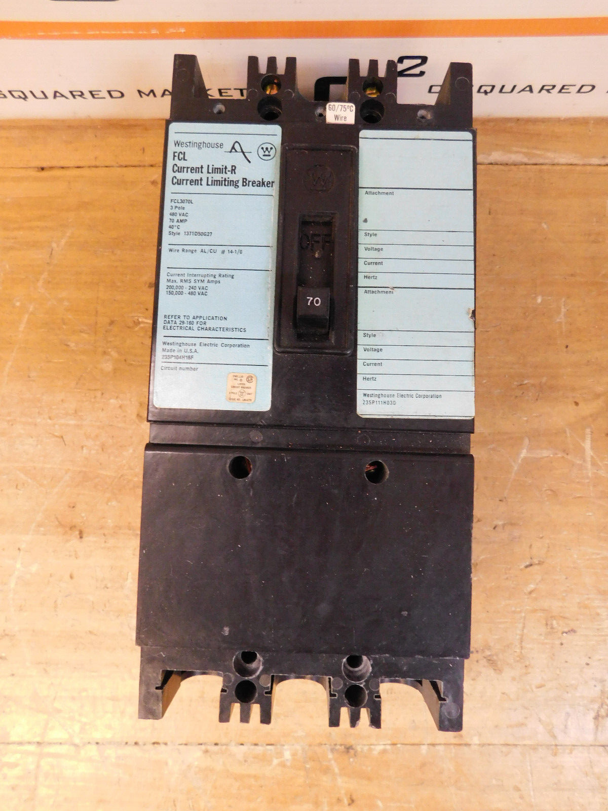 Westinghouse FCL3070L 70 Amp Current Limiting R Circuit Breaker 480 VAC CSQ