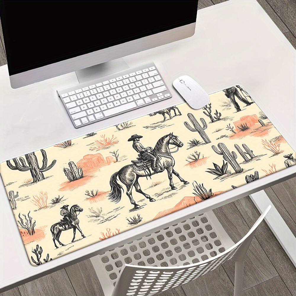 1pc Premium Mouse And Keyboard Mat, Featuring a Western Cowboy And Desert Suns