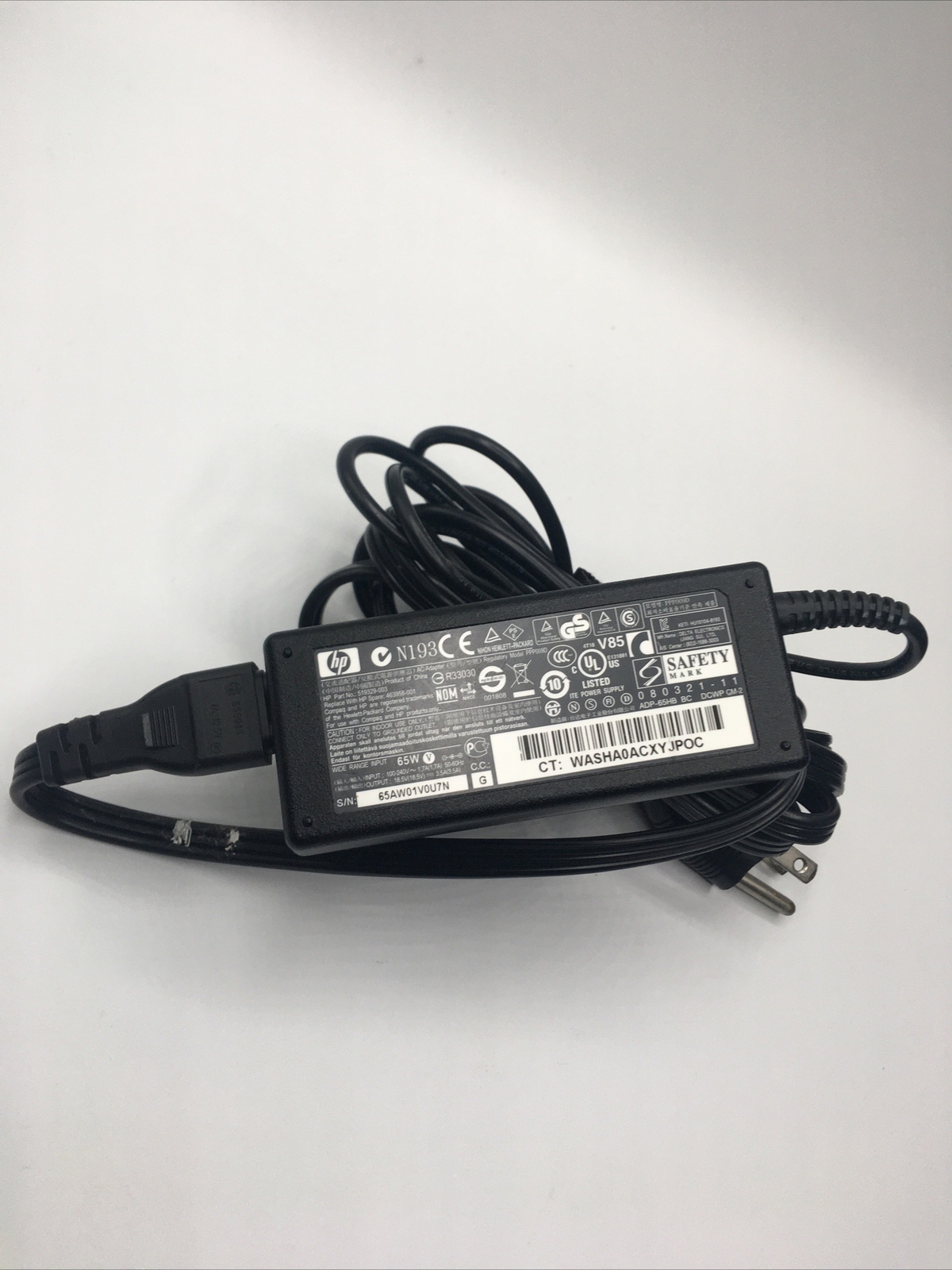 HP Compaq N193 65w wide range AC Adapter Charger/Cord Power Supply Genuine