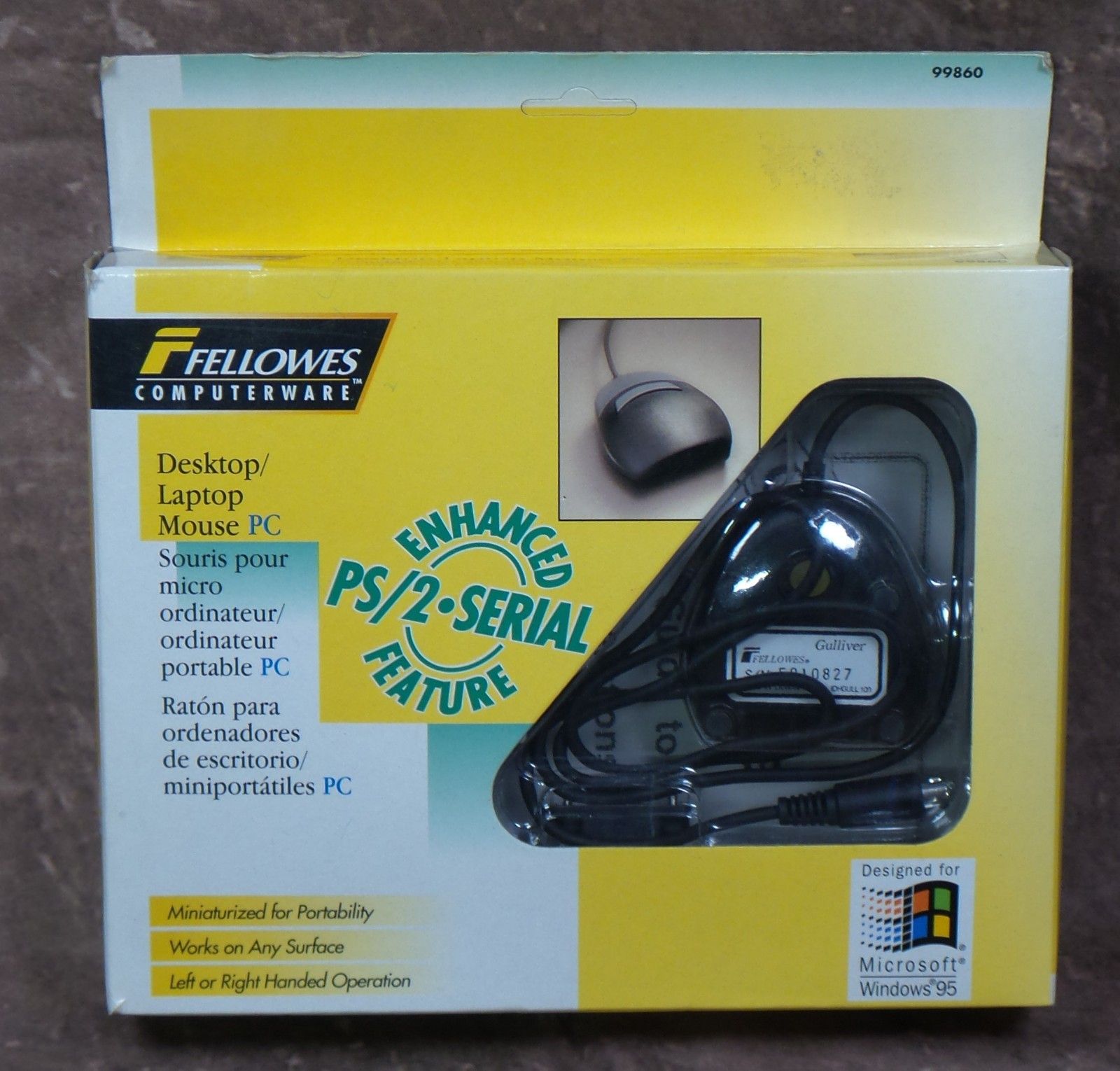 VTG 1995 Fellowes Desktop Computer Mouse Kit Serial PS/2 NOS 99860 Windows 95
