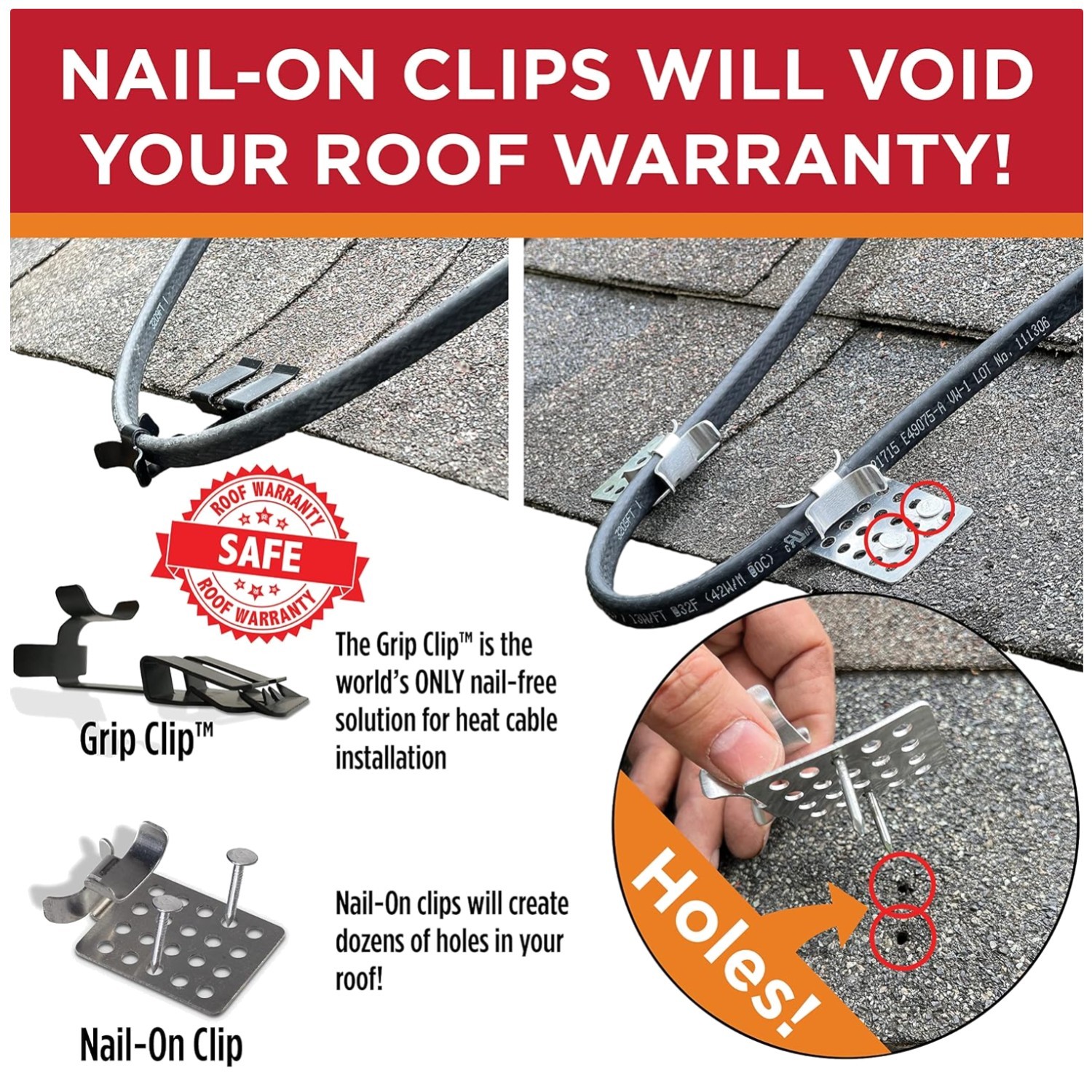 Nail-Free Roof Clips for Heat Cable Installation