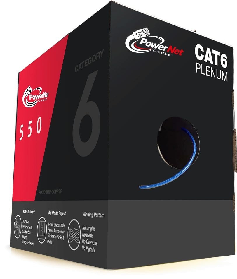 PowerNet Cable Cat6 Plenum 1000ft CMP | 550MHz 10Gbps UTP Ethernet |