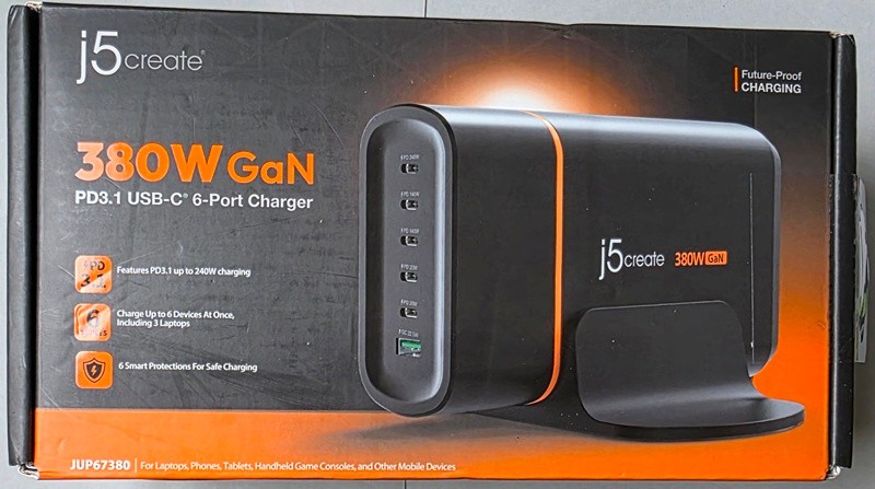 j5create 380W GaN USB‑C 6‑Port Charger – for Laptops, Tablets, Smartphones,