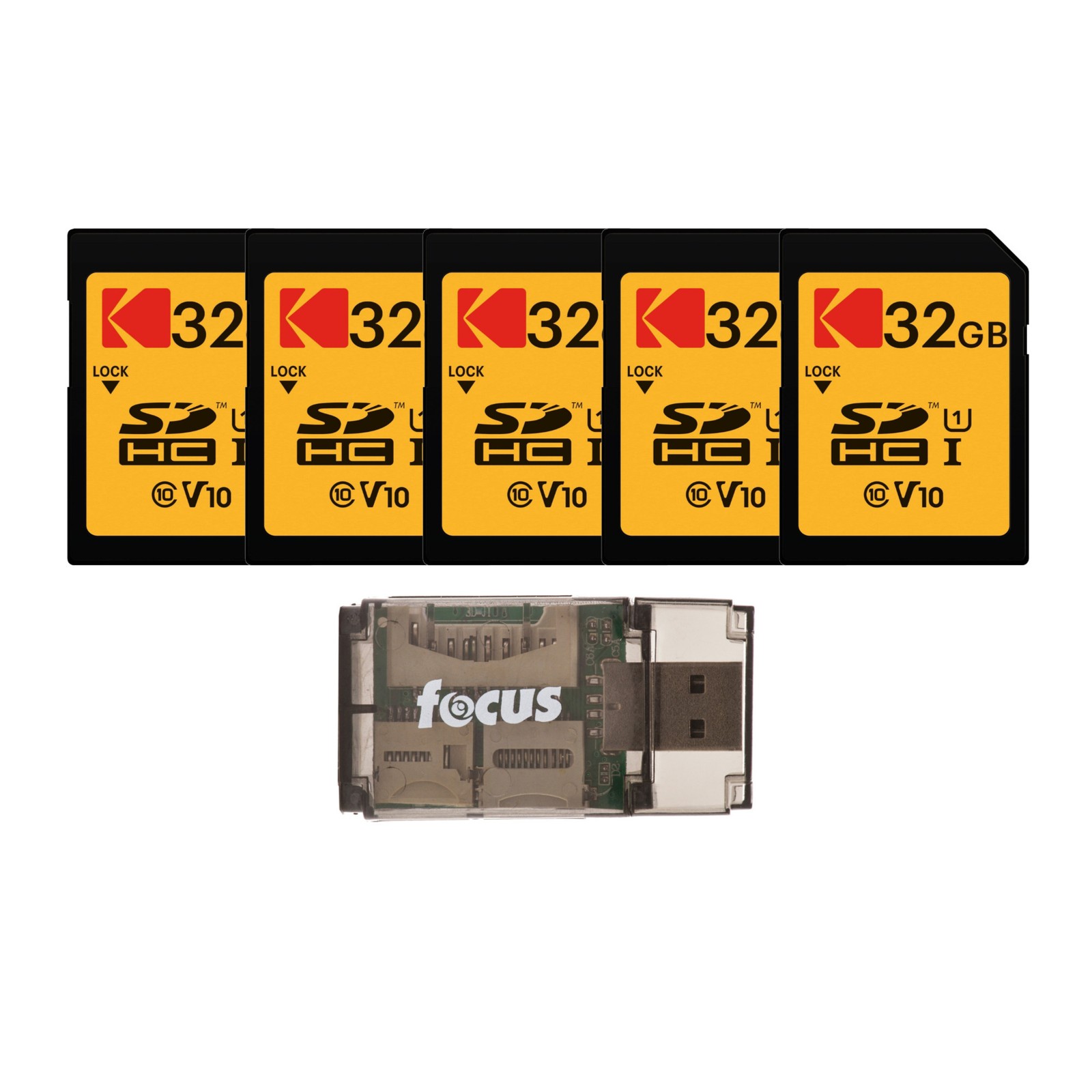 Kodak 32GB Class 10 UHS-I U1 SDHC Memory Card (5-Pack) with USB Card Reader