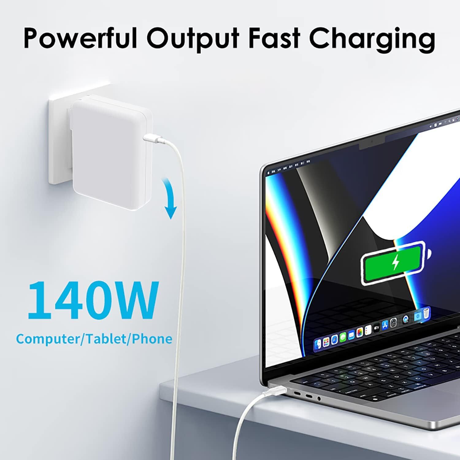 140W MacBook Pro Charger USB C Fast Charger for MacBook Pro 16, 15, 14, 13 inch
