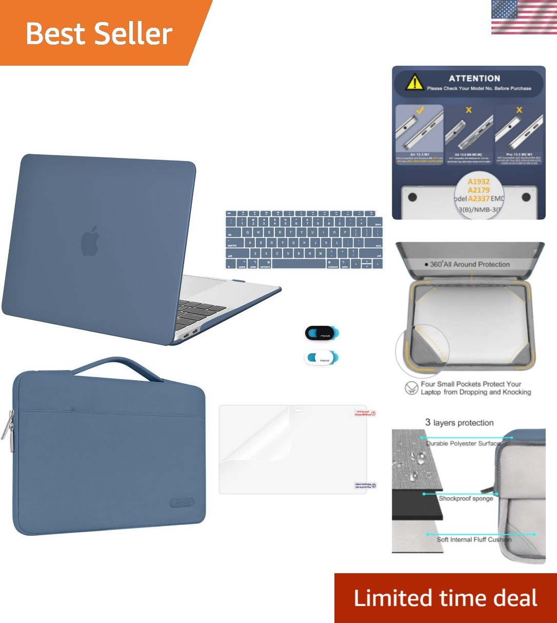 Luxury Protective Case and Accessories for MacBook Air 13 inch M1 - Steel Blue