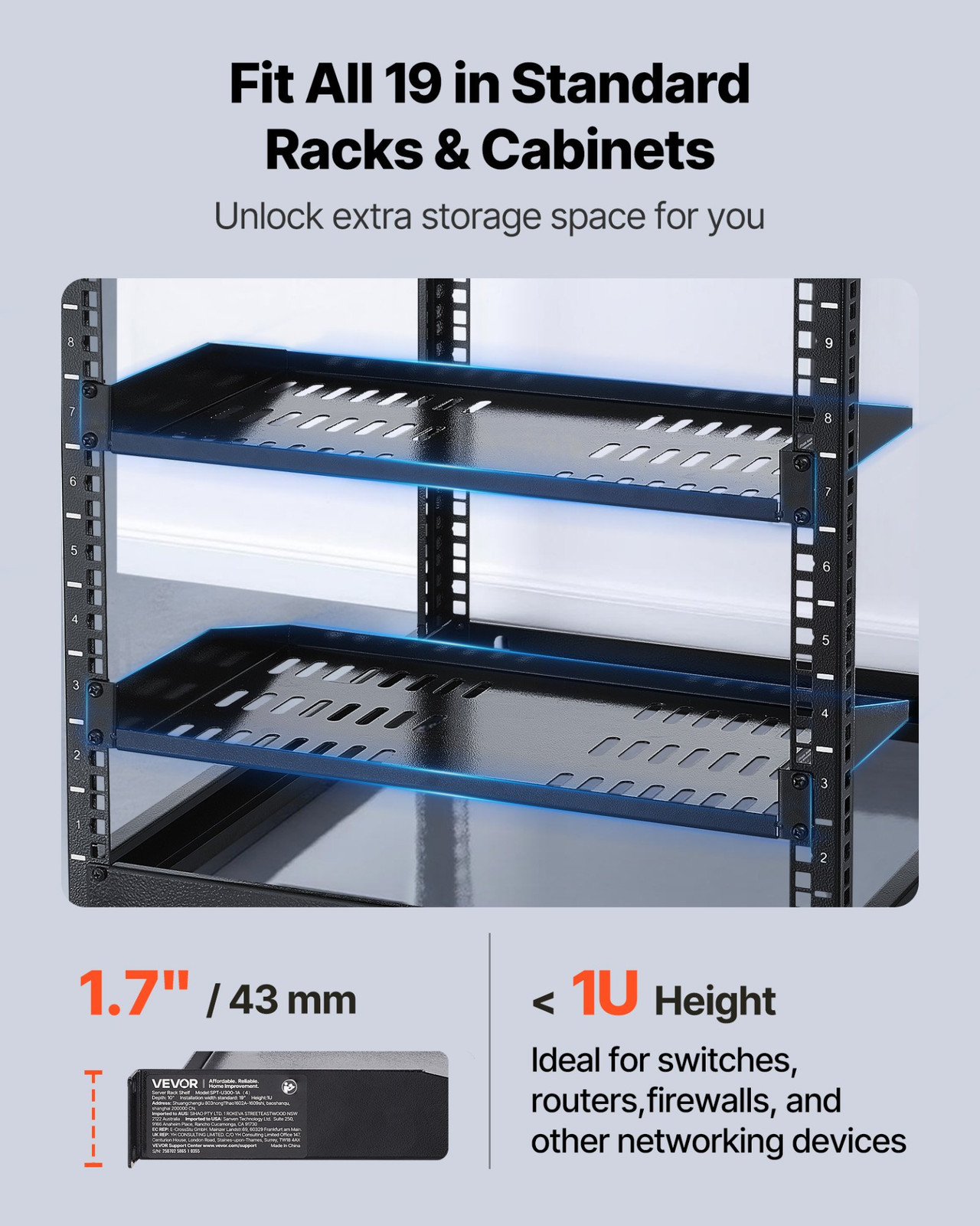 1U Server Rack Shelf 4 PCS 10 in Depth Vented Wall Rack Mount Shelf Tray