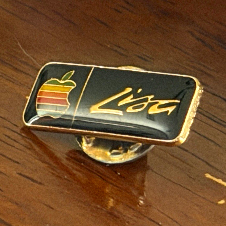 Vintage 1983 Apple Computer Lisa Enamel Lapel Pin Rainbow Logo Black