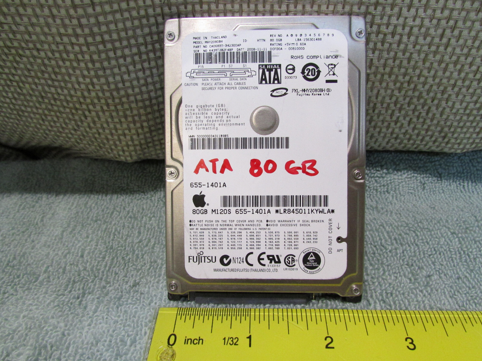 Fujitsu / ATA 80GB SATA 2.5" Hard Drive Tested APPLE # 655-1401A / 1402A