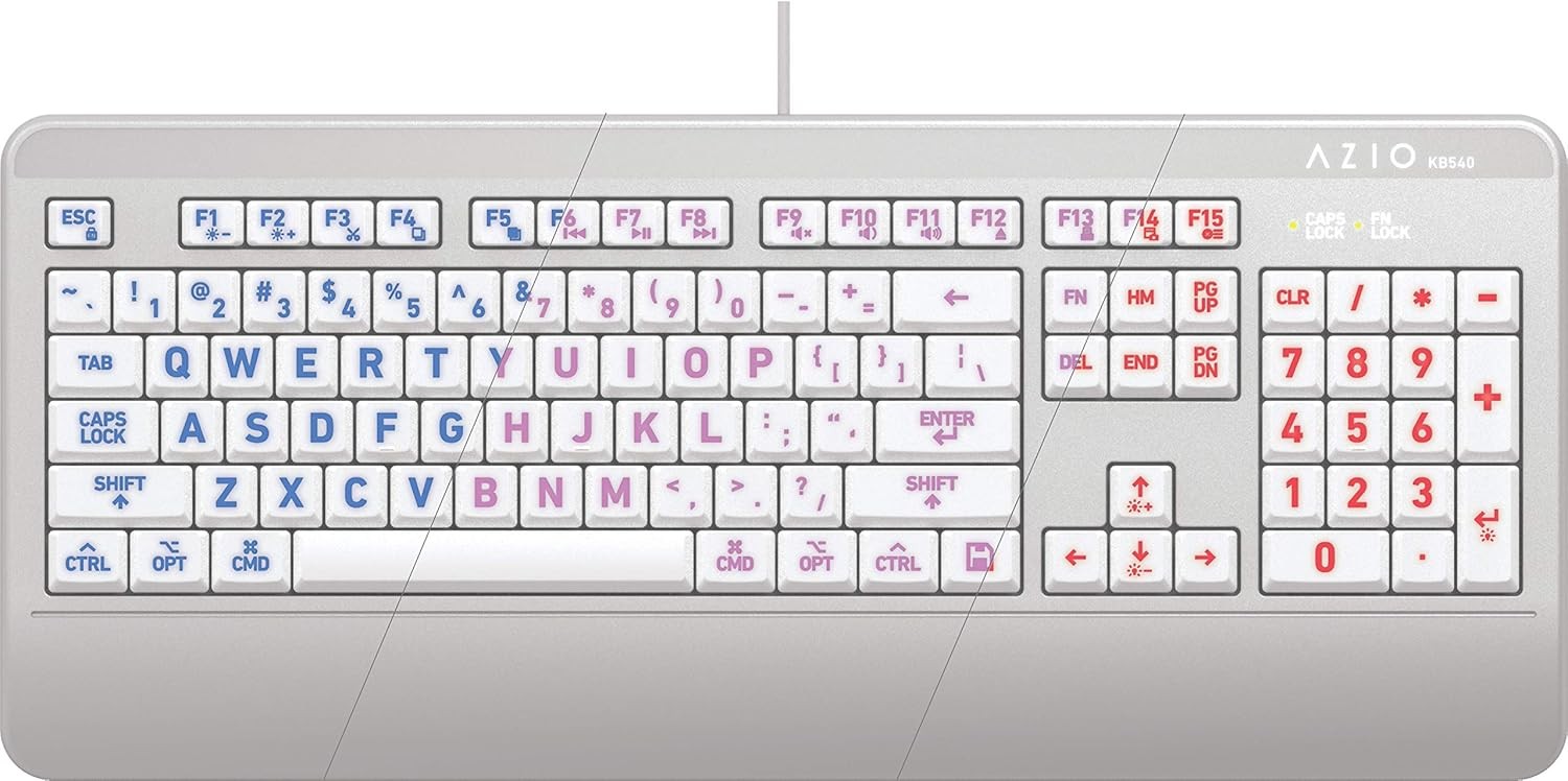 Azio Vision Mac USB-C Keyboard, Backlit/Large Print, 3 KB540 - 