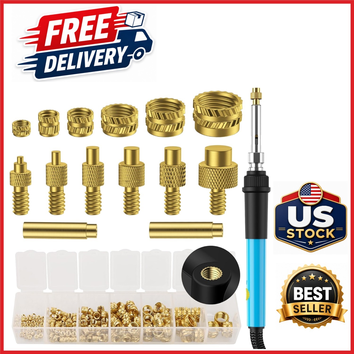 Brass Threaded Inserts Set for 3D Printer M2-M8 with Soldering Iron 130pcs