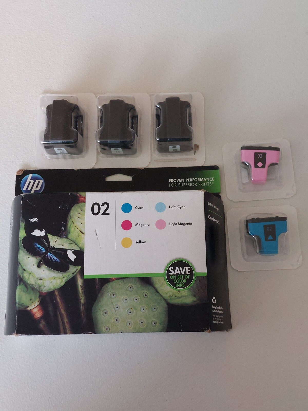 Genuine HP 02 Ink OEM Five Color Ink Cartridge Combo Pack Exp 11/2013 + Extras