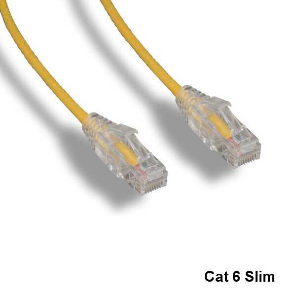 Kentek Yellow 15ft Slim Cat6 UTP Ethernet Patch Cord OD 3.6MM 28AWG Clear Boot