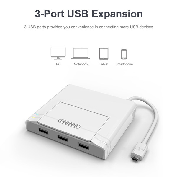 Unitek USB 2.0 3-Port + Fast Ethernet OTG Dock Y-2175 White