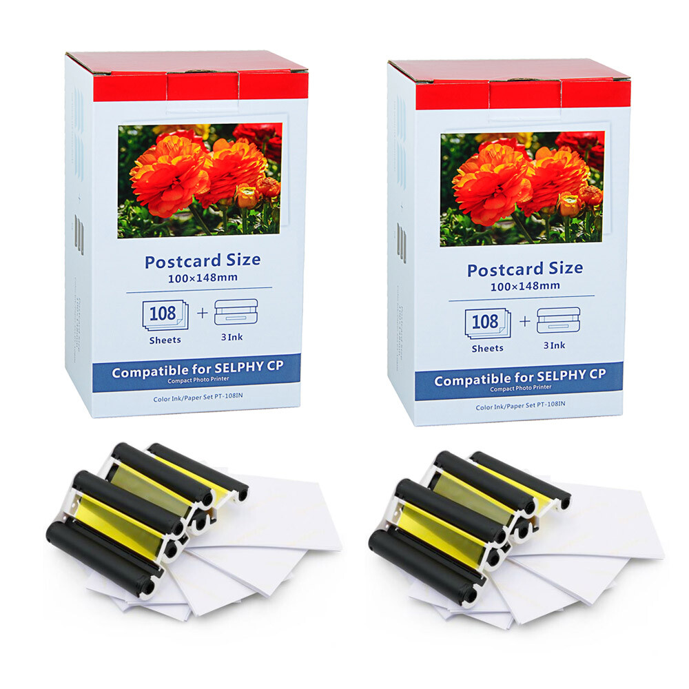 2Pack KP-108IN for Canon Selphy Color Ink Photo Paper 3 x 6" Set CP1200 CP1300