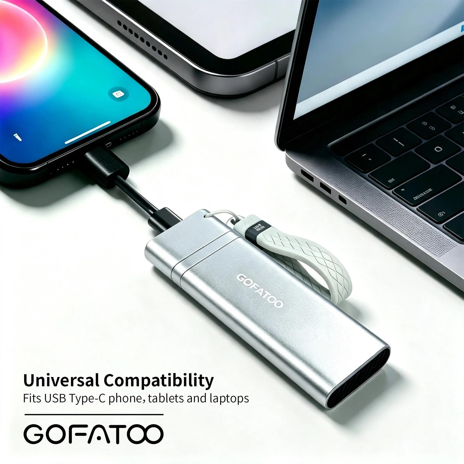 GOFATOO 1TB 1050MB/s USB3.2 Gen2 Type-C Portable PSSD External SSD Silver