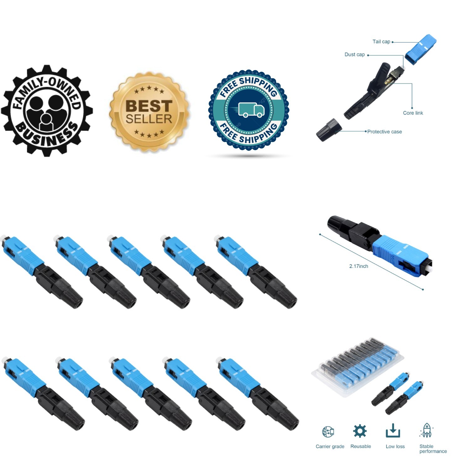 Versatile 10pc SC-UPC Fiber Optic Connectors - Weatherproof for Any Environment