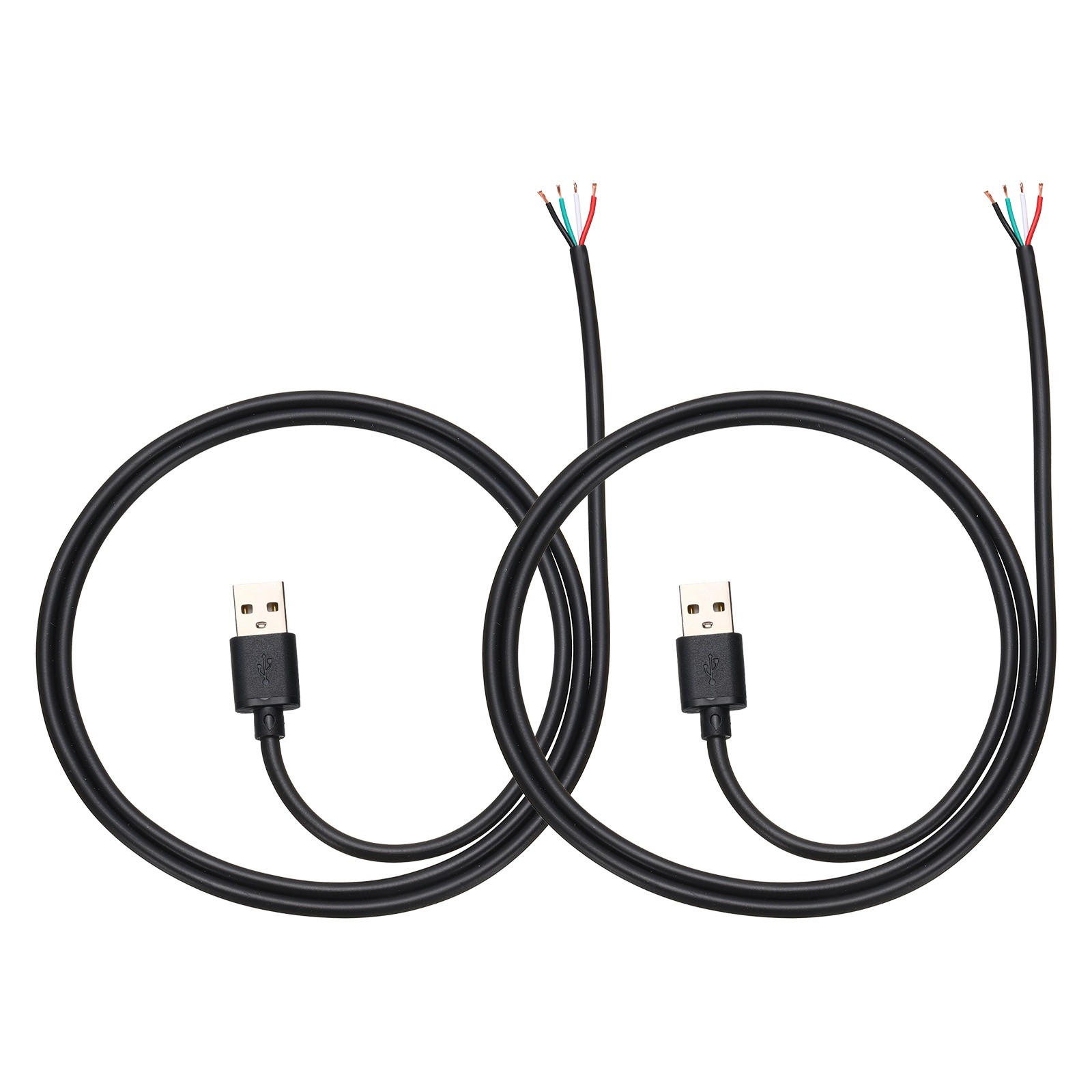 2Pcs 0.5m/1.64Ft USB Pigtail Cable, 5V 2.4A USB A to 4 Pin Bare Wires, Black
