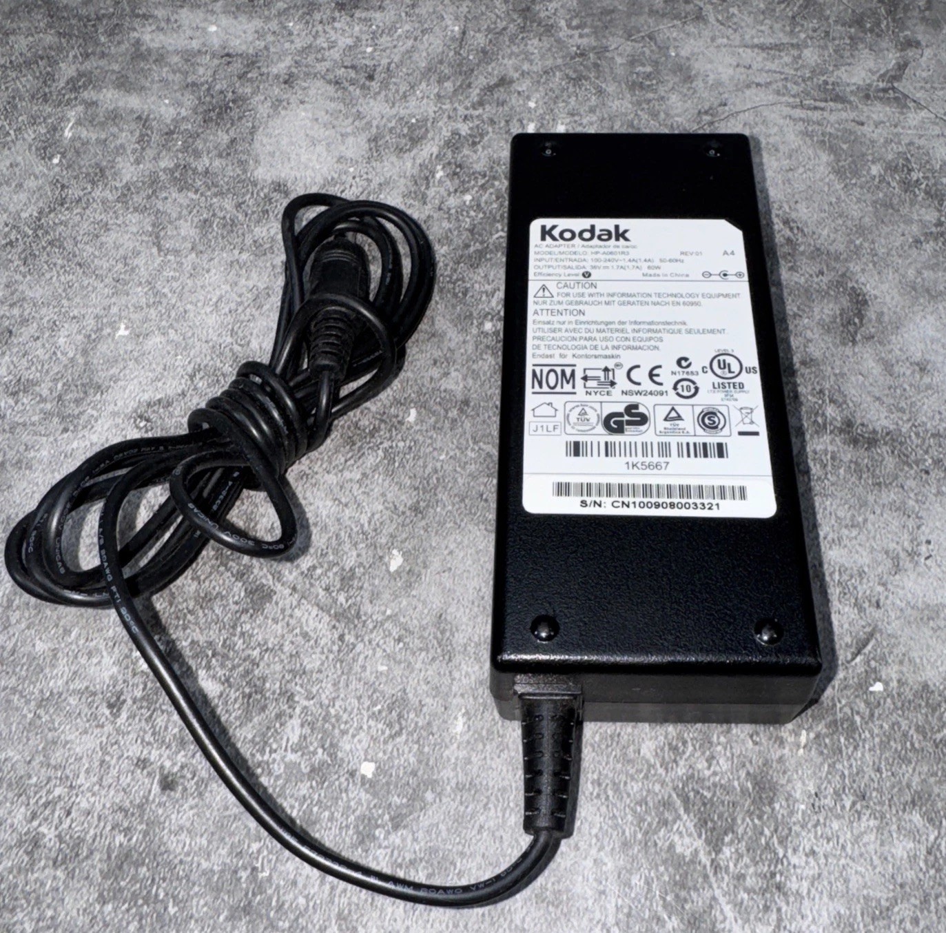 Genuine Kodak (HP-A0601R3) AC Adapter Made For Printers 50-60Hz & 100-240 Volts.