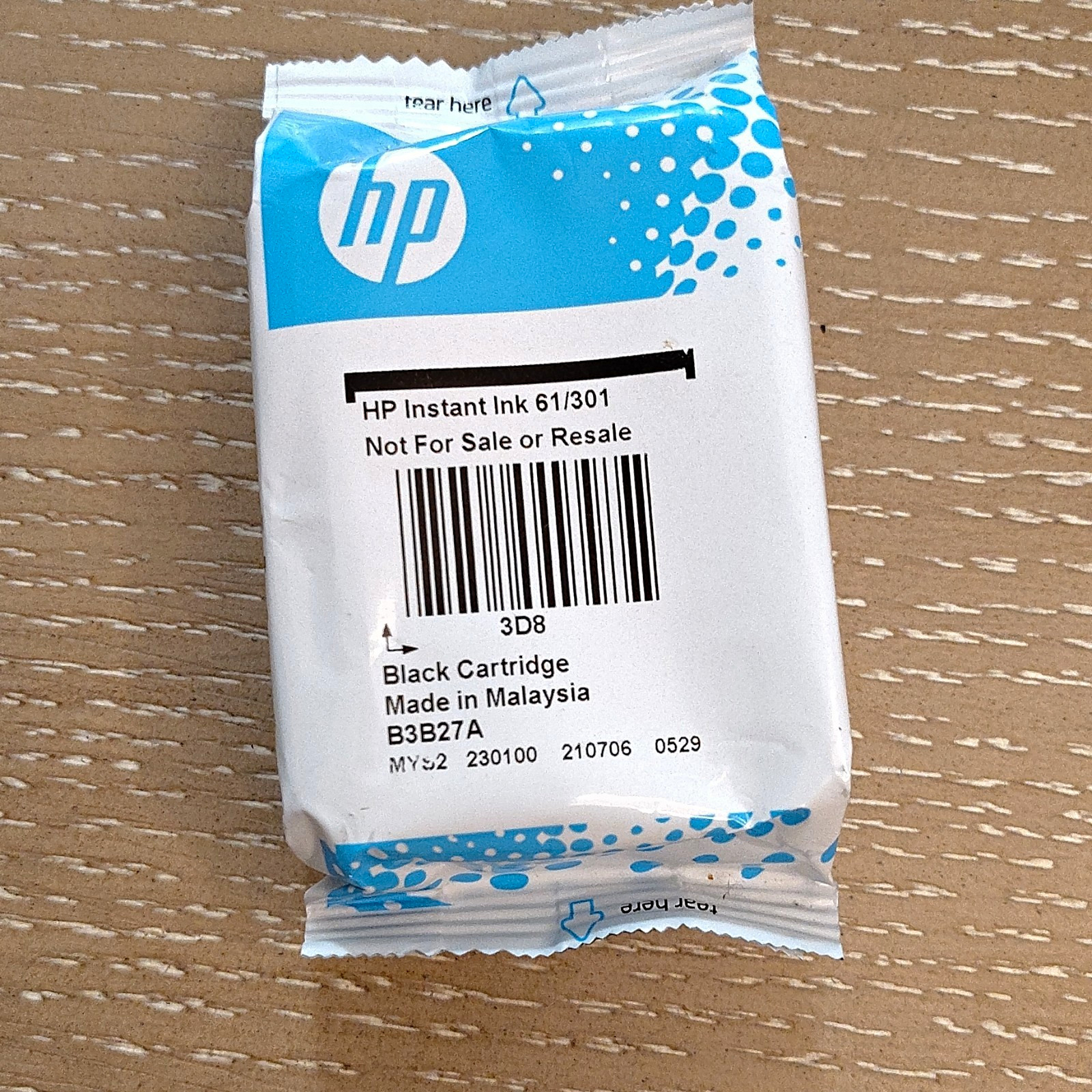 HP Instant Ink Genuine/Original 61/301 Black Inkjet Cartridge B3B27A