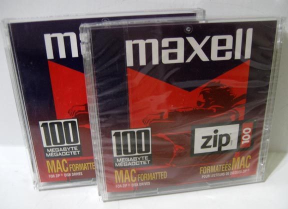 Two (2) Maxell ® MAC Formatted Zip 100 Disks - New & Factory Sealed