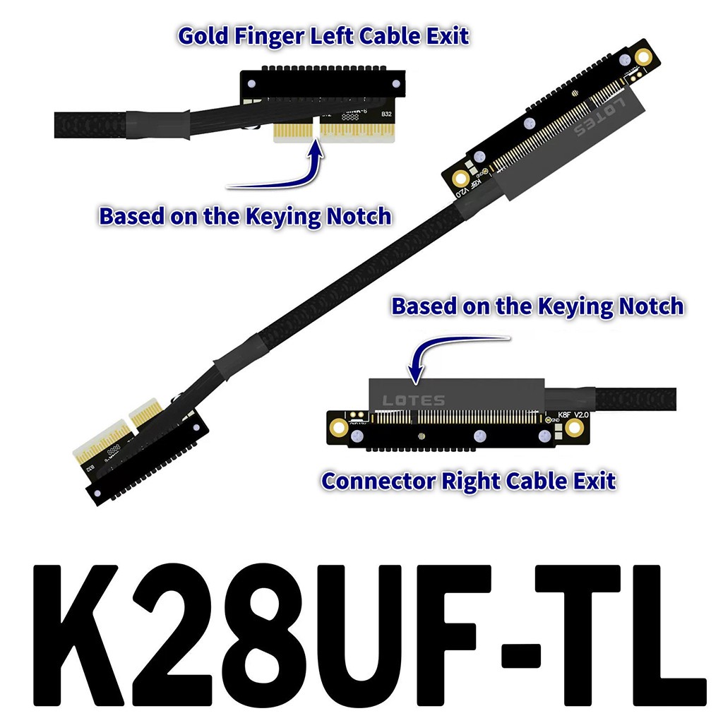ADT-LINK PCIe 5.0 x4 to x8 Dual Reverse Soft Ribbon Cable 30cm for SSD/HDD/NIC