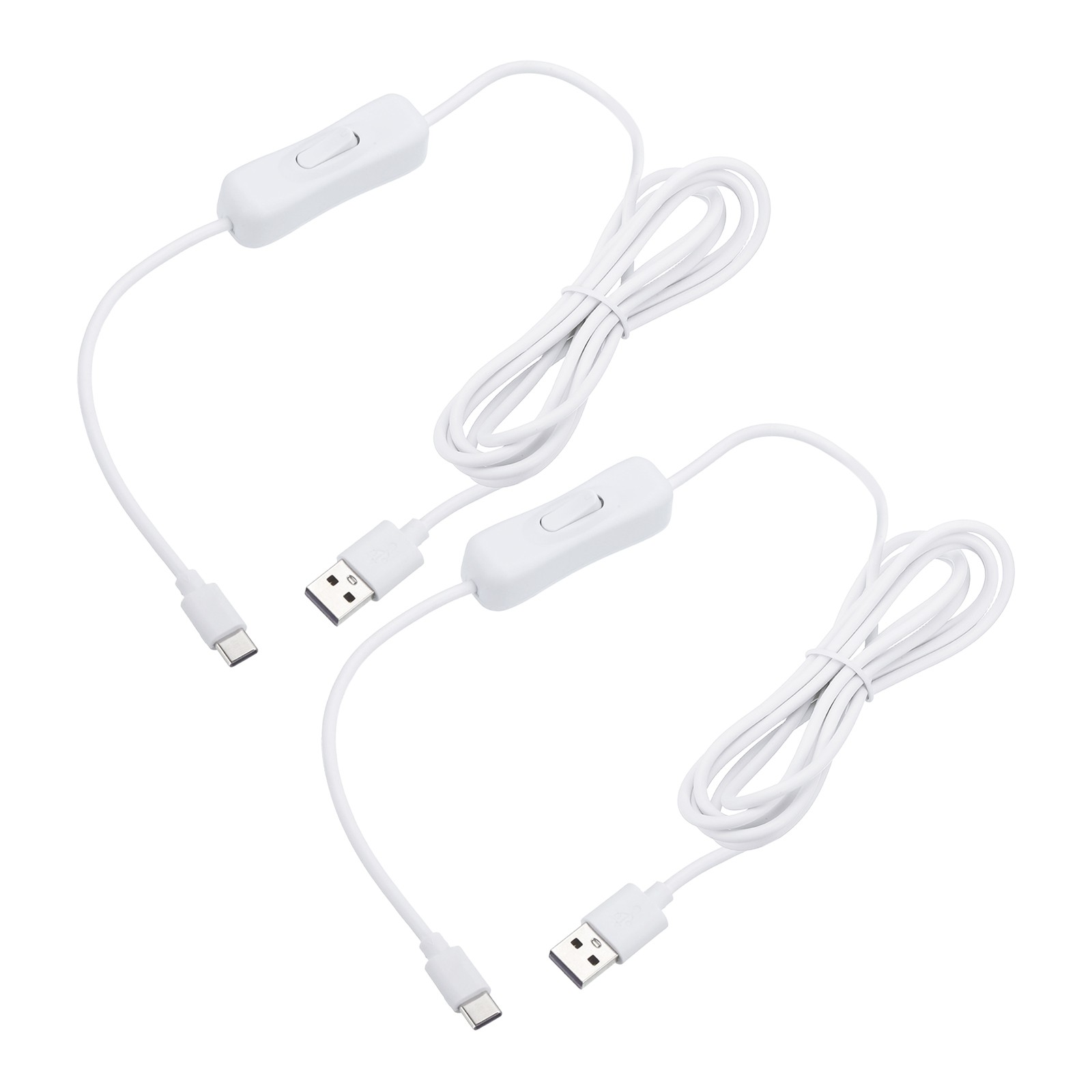 2PCS 6.56ft USB Extension Cable on Off Switch Fast Type C to USB Male White