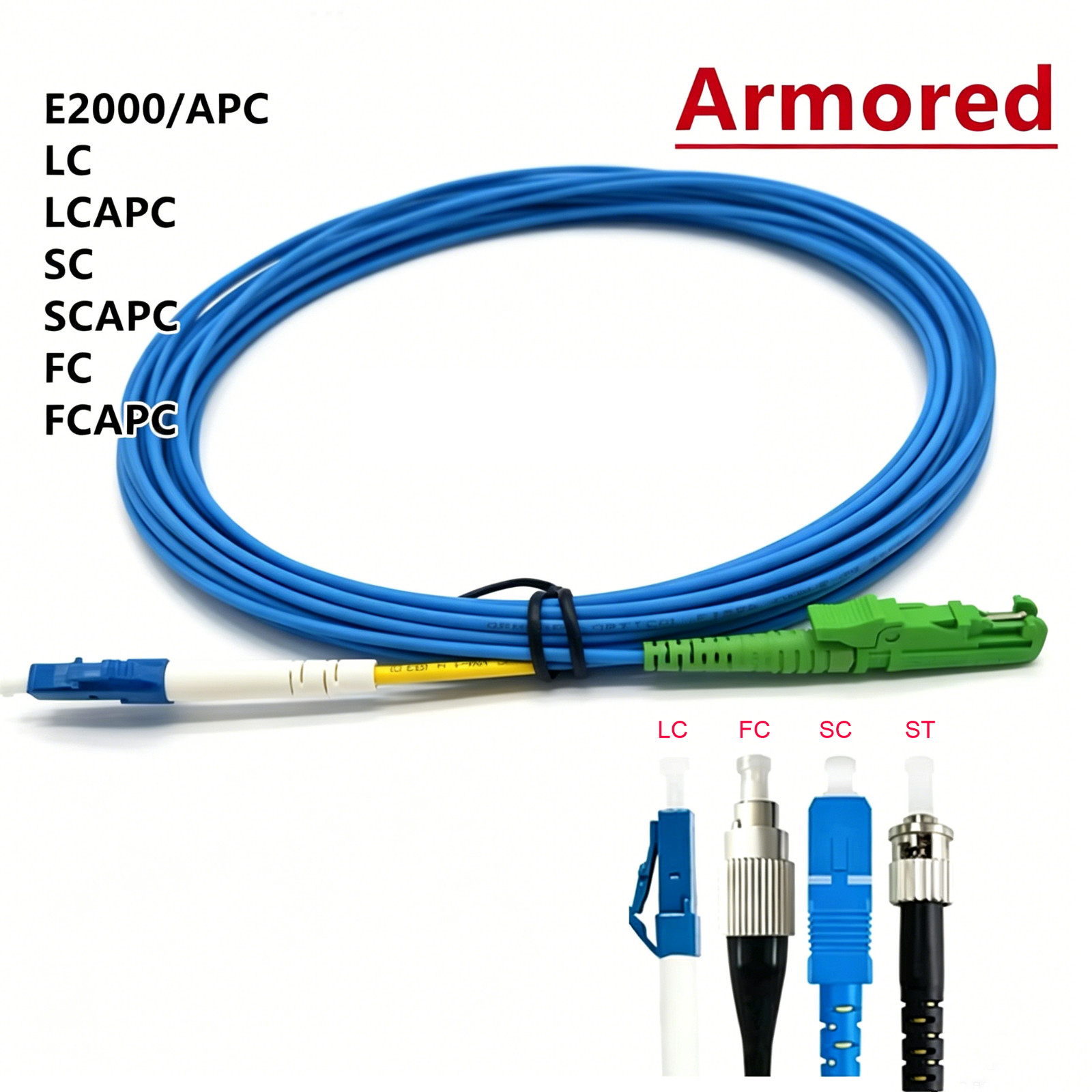 70M~300M Simplex SM E2000 APC to LC UPC Fiber Optic Patch Cord Single Mode Cable