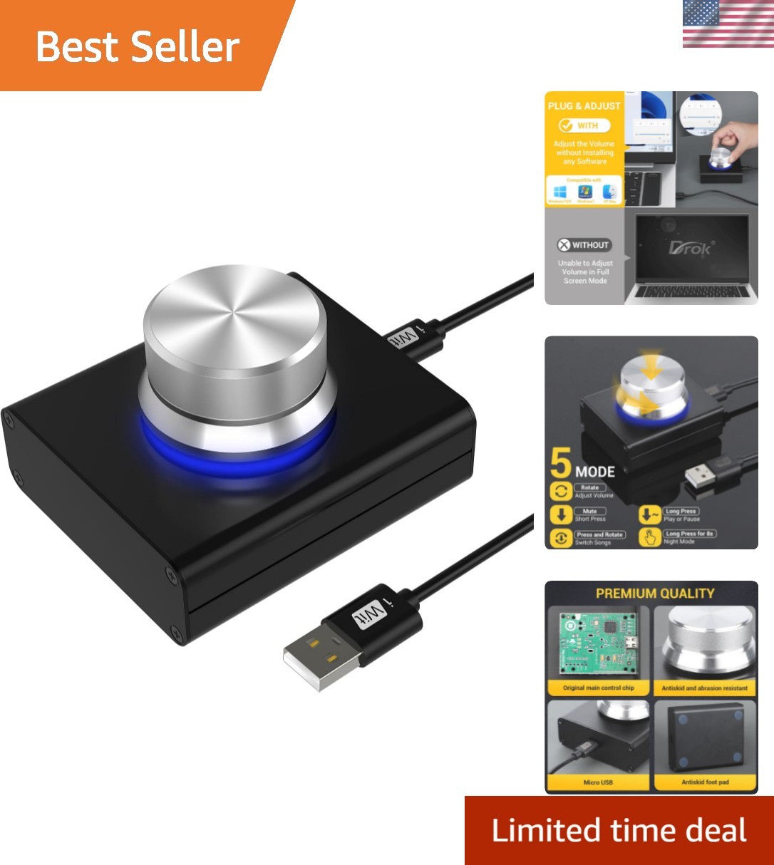 Touch-Controlled USB Volume Knob - Programmable for Seamless Audio Experience