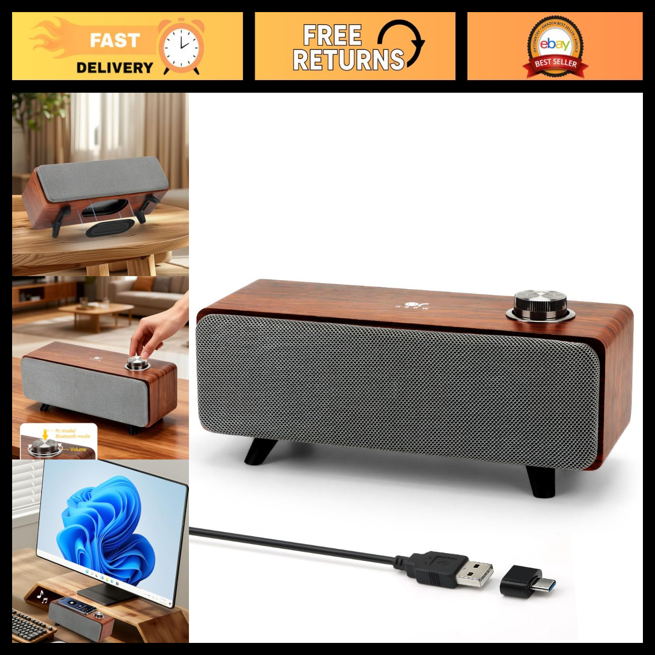 10W Bluetooth Computer Speakers, Stereo Sound & Enhanced Bass, USB Sound Bar for
