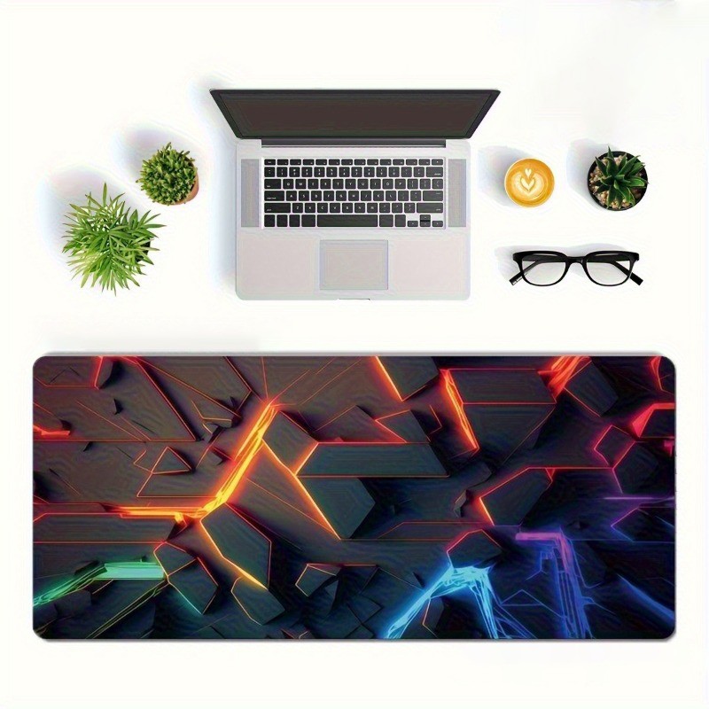 Cyberpunk Desk Mat: Neon Geometric Crack Mouse Pad for Gamers & Office Decor