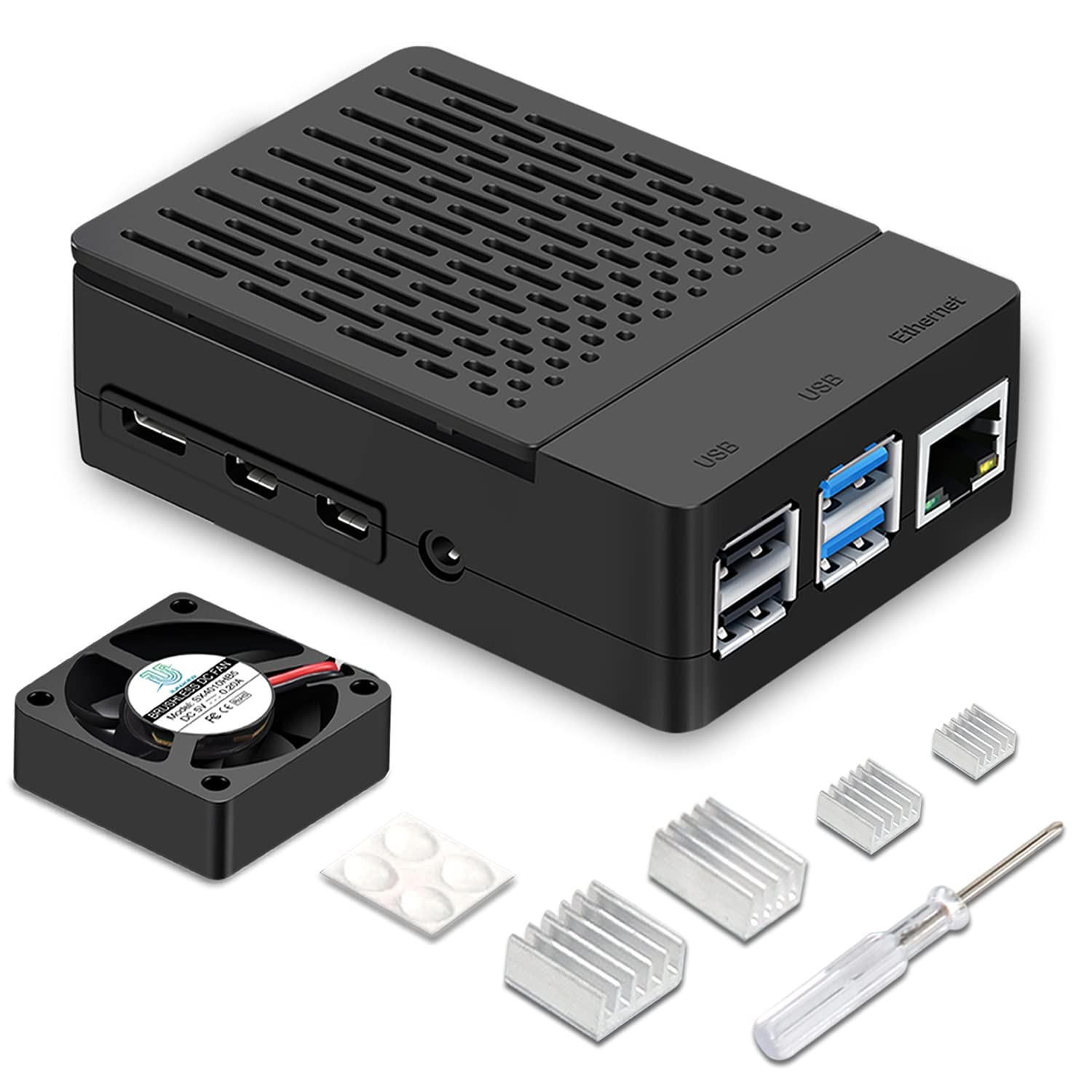 Raspberry Pi 4 ABS Case with Cooling Fan and Heatsink Black Cooling System