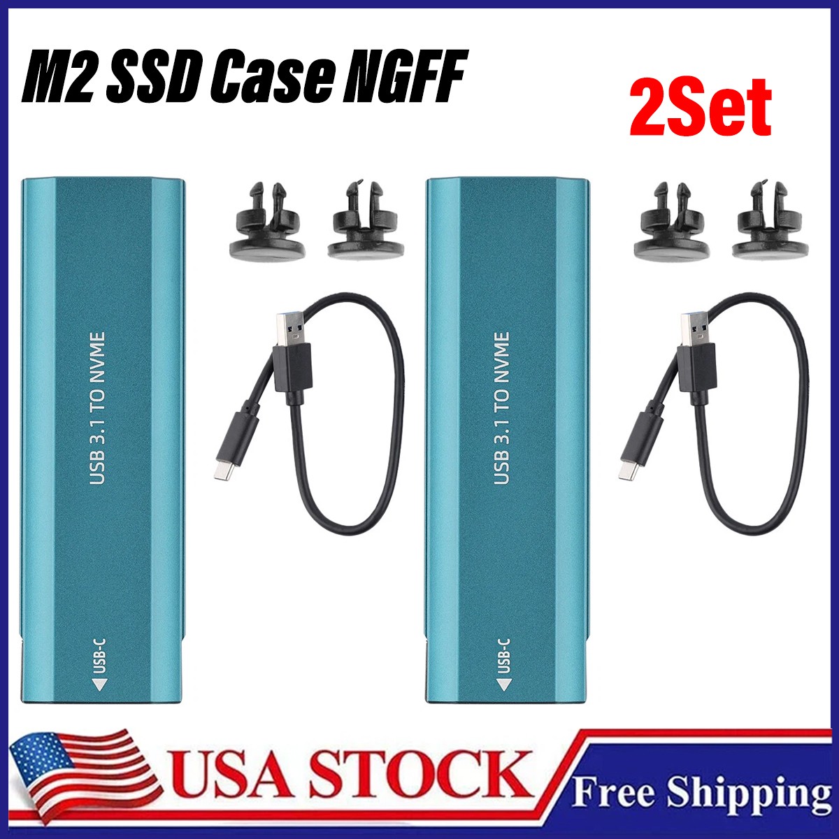 M.2 NGFF SSD SATA to USB 3.2 Type-C Enclosure Case Converter Adapter 2Set US