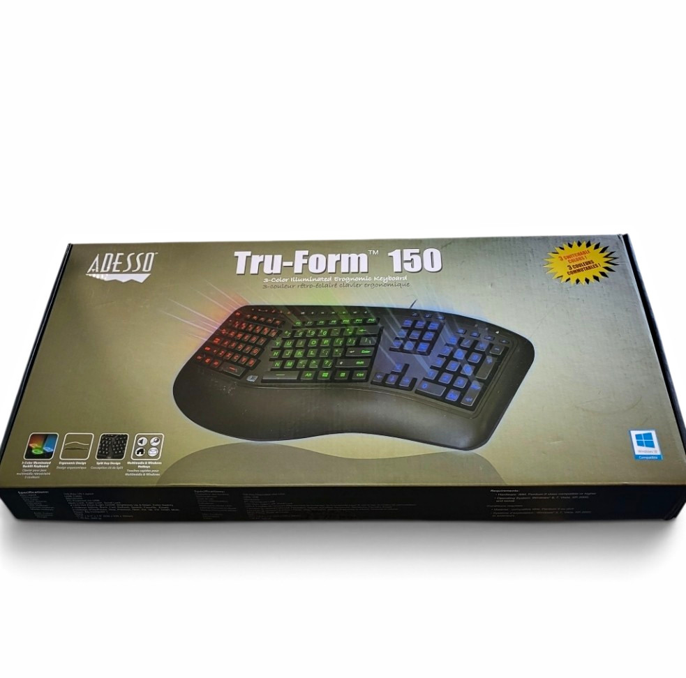 Adesso Tru-Form 150 3Color Backlit Ergonomic Split Keyboard AKB150EB New OpenBox