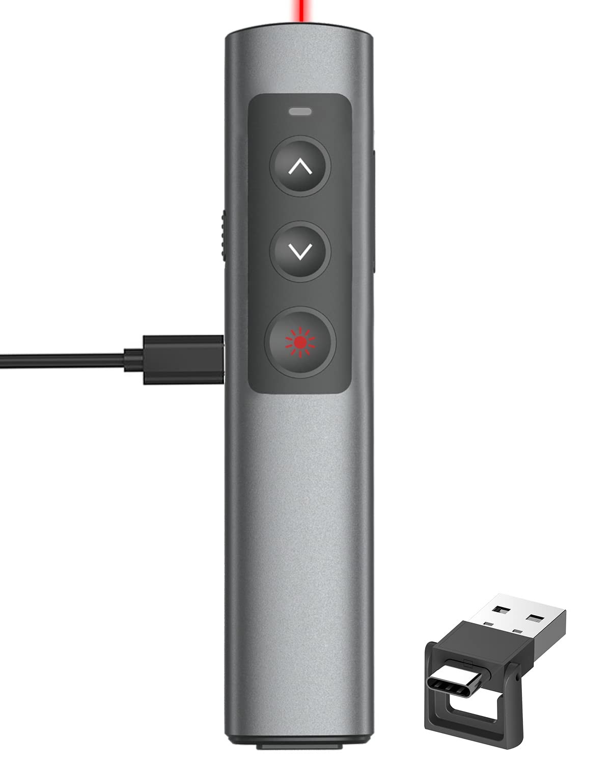 Metal Presentation Clicker for PowerPoint with 2‑in‑1 USB/Type C Receiver