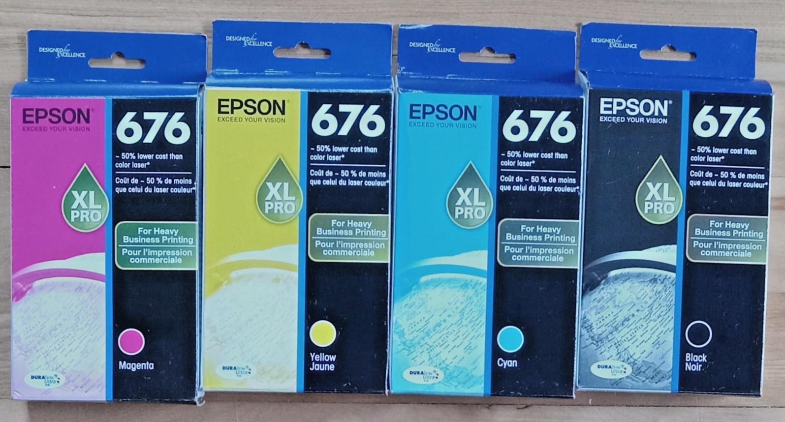 4 Genuine Epson 676 XL Pro Ink Cartridge Set Black Cyan Magenta Yellow Exp 2024