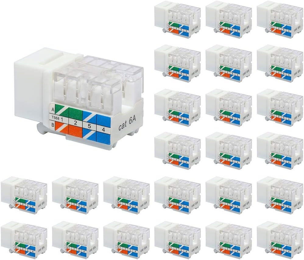 VCE RJ45 UL Listed Cat6A Keystone Jack 25-Pack, 10 Gbps Slim Profile Modular Eth