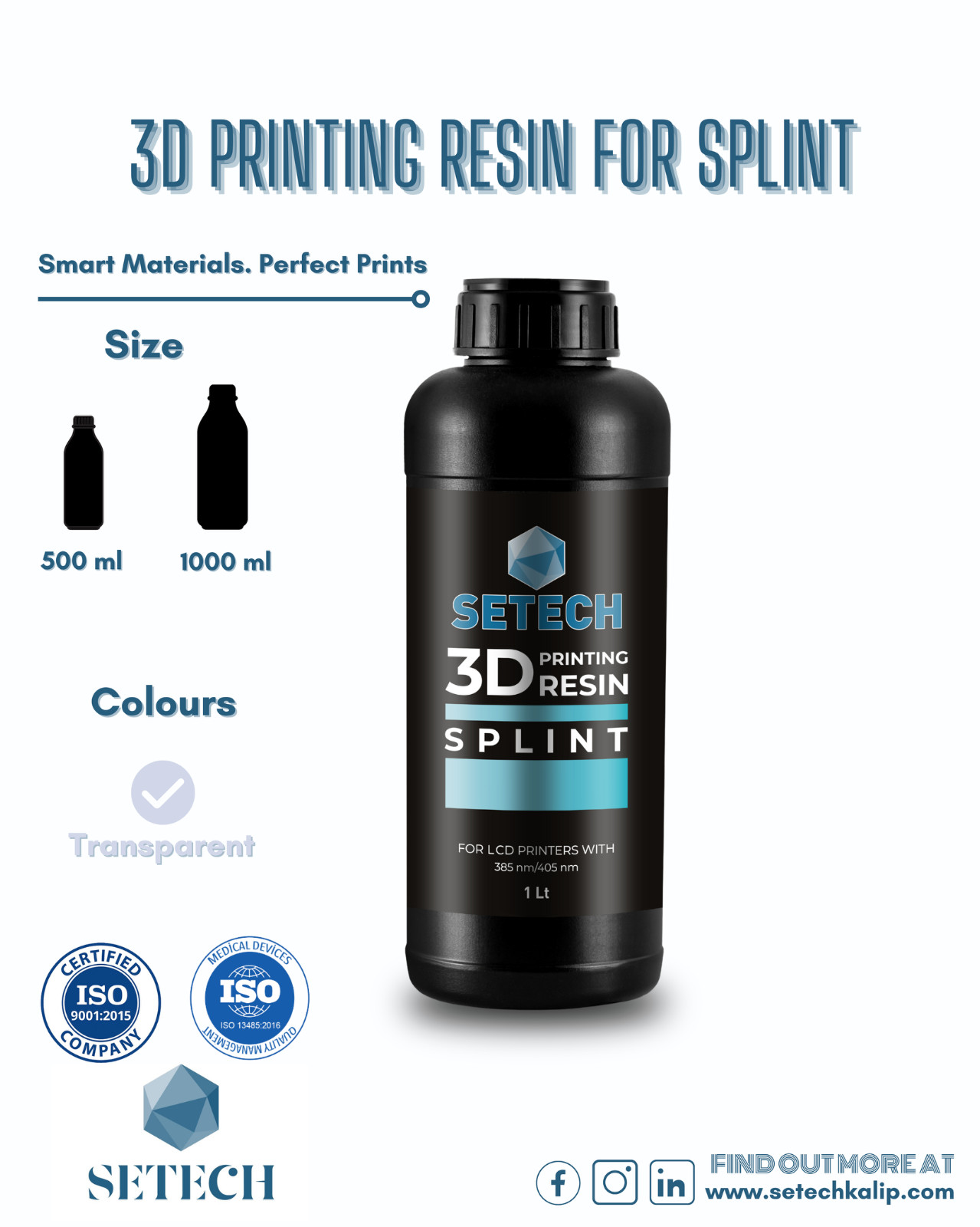 Setech Splint Resin for 3D Printing – 500 mL & 1000 mL