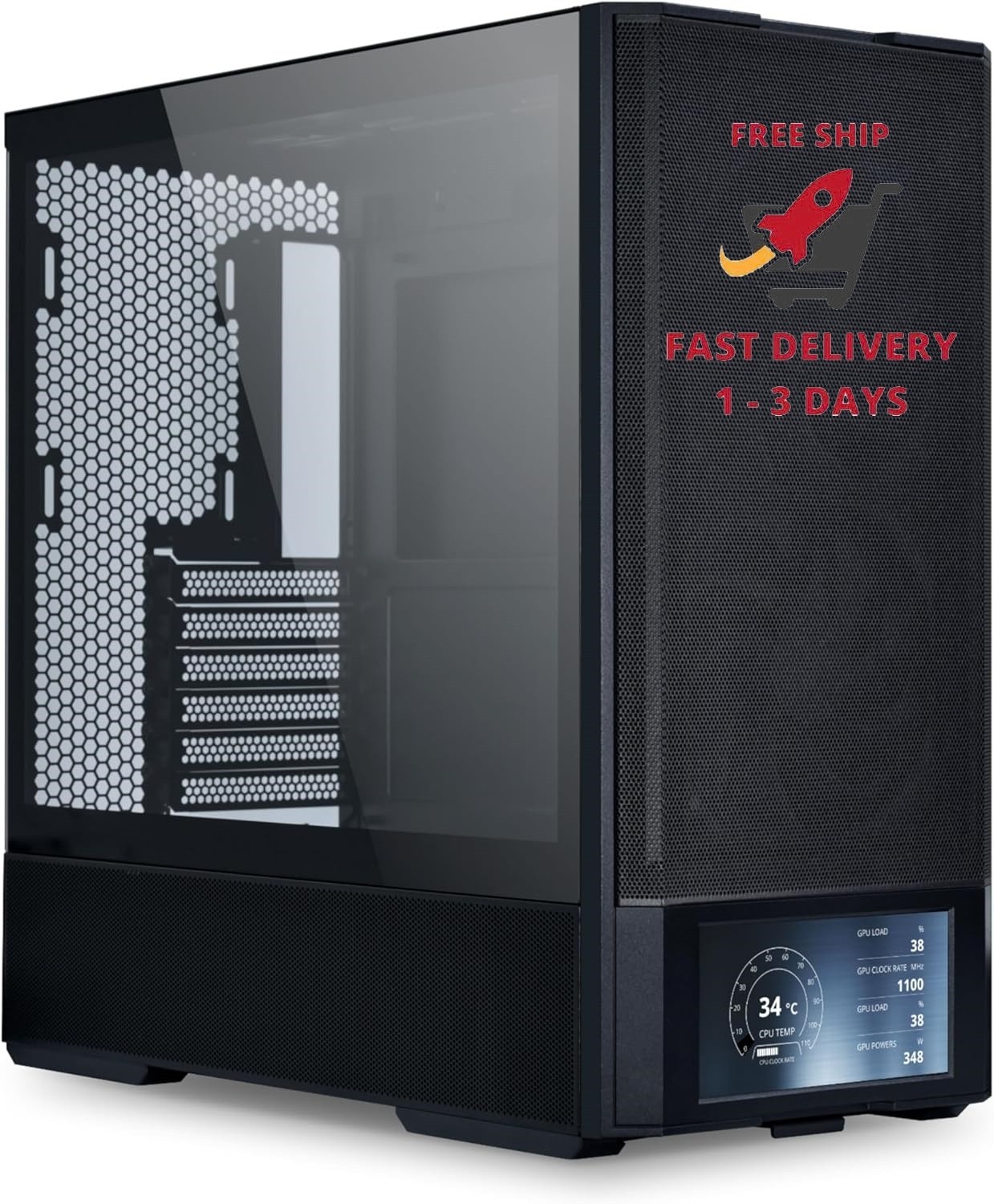Gabinete de computadora ATX digital 207 con pantalla LCD integrada, paneles de