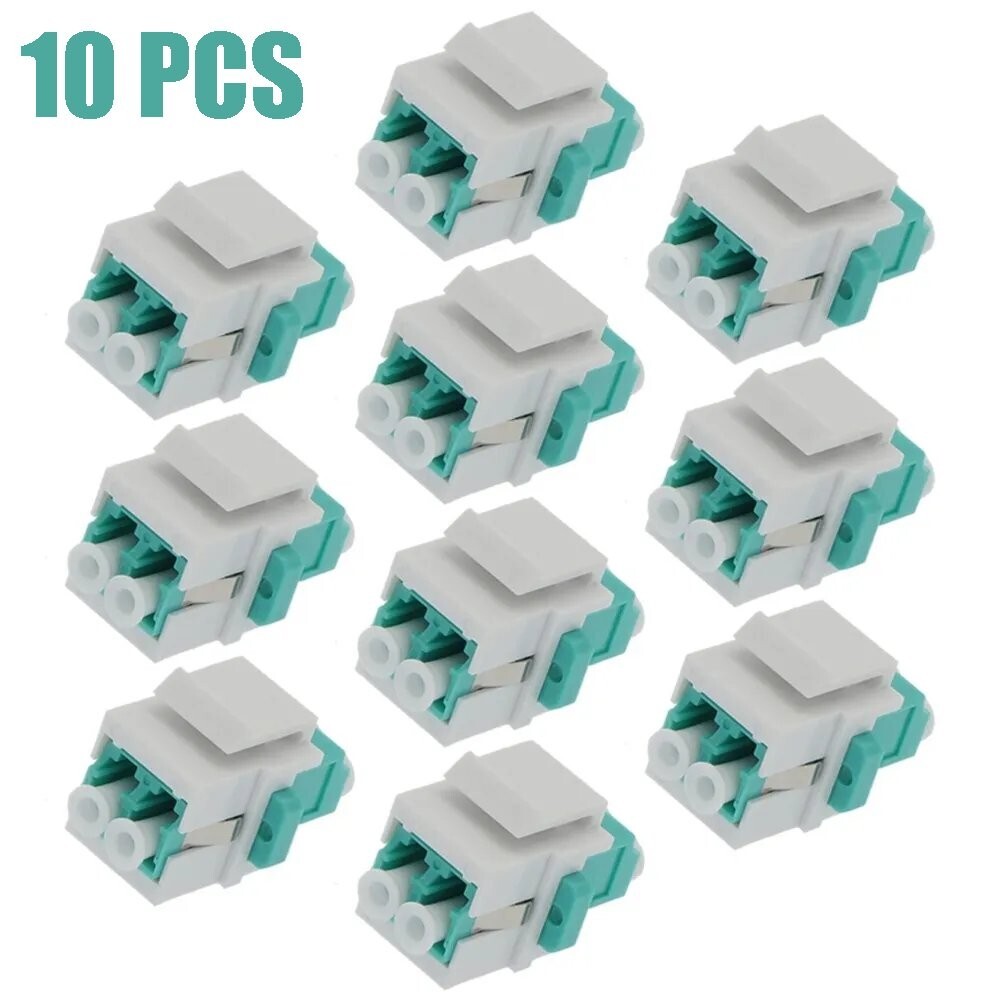 10 Pcs LC/UPC OM4 Duplex Multi Mode Fiber Optical Coupler Keystone Jack Aqua