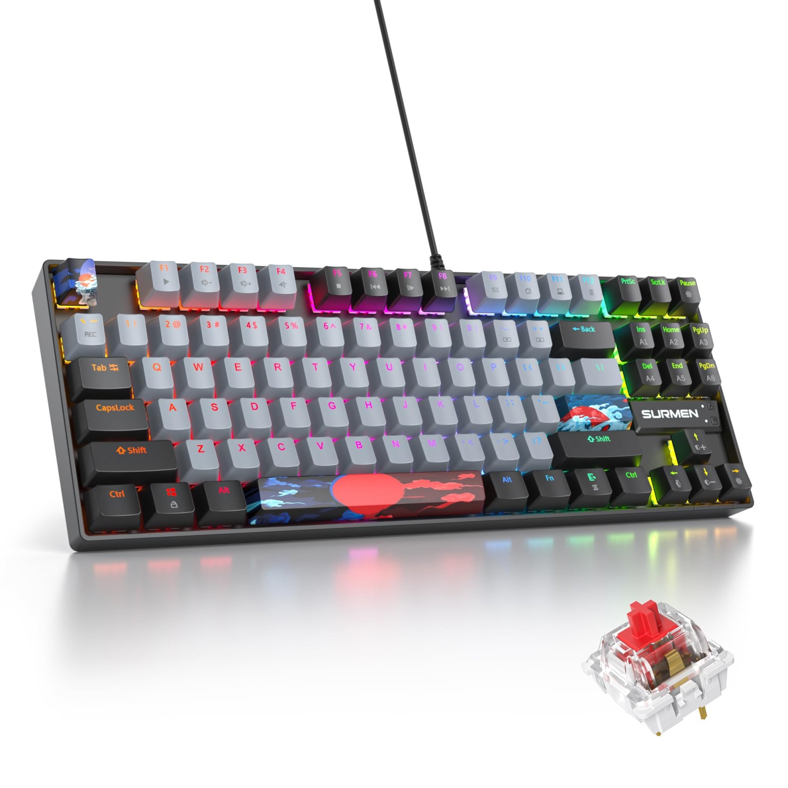 iRoboosta 75% Mechanical Gaming Keyboard with Red Switch, RGB LED Backlit Keyboa
