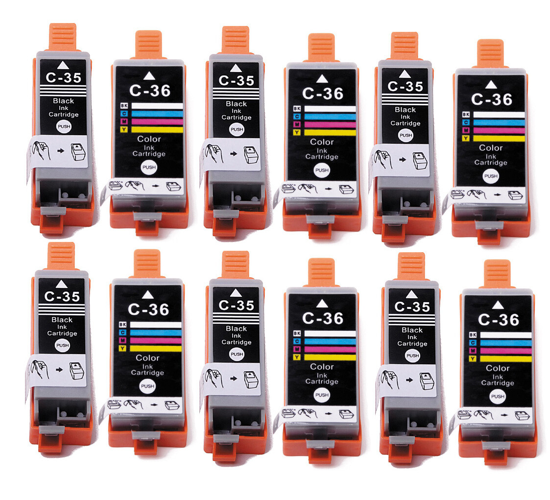 12PK PGI-35 CLi-36 Ink Cartridges Combo + chip for Canon Photo iP100 iP110 TR150
